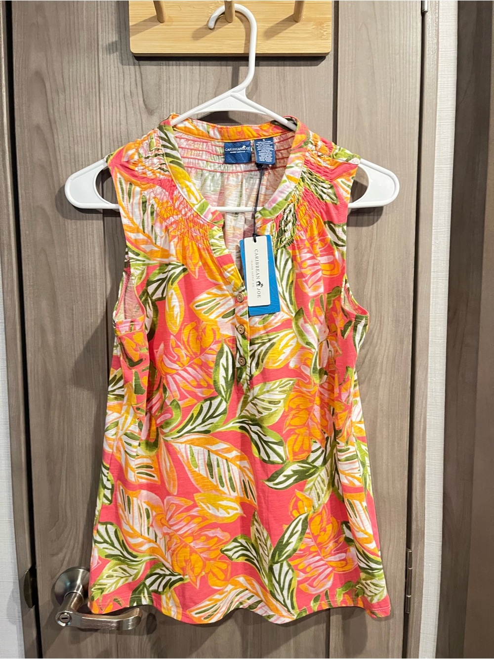 Caribbean Joe Coral Tropical Print Sleeveless Camisole